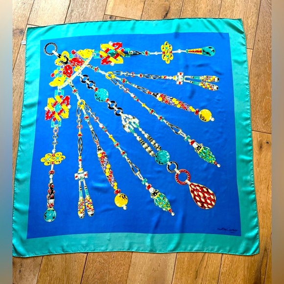 CARTIER PARIS, MUST De Silk Scarf RARE “My Diamonds & Rubies” Made In France - Picture 4 of 16